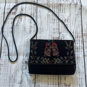 La Regale Velvet Beaded Purse/Clutch/Crossbody Bells Christmas Holiday Vintage